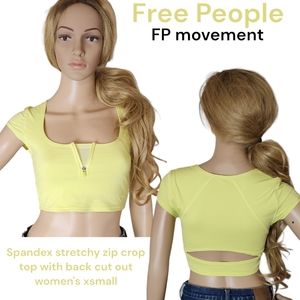 FP movement Free People Born Ready Crop top neon yellow zip cut out women's xs